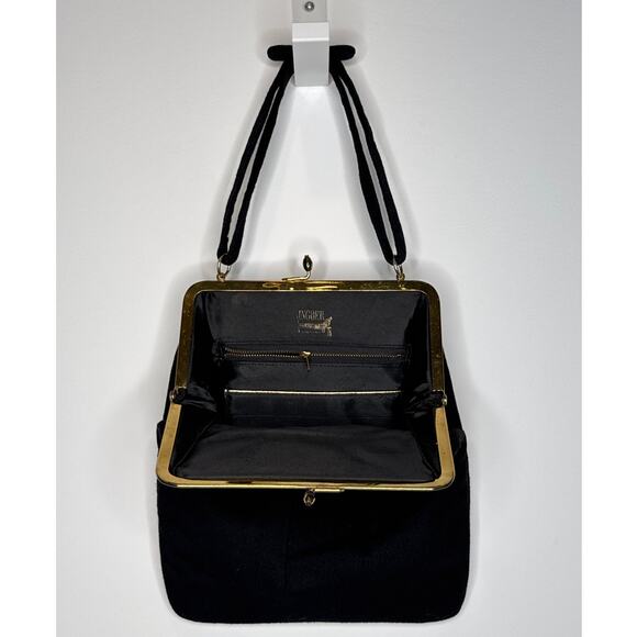 Vintage 1940s Ingber Black Fabric Evening Bag w/ Bow Handle & Gold Frame - Picture 3 of 16